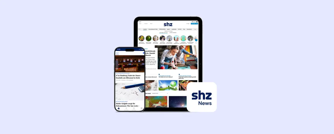 Abbildung mobile Endgeräte mit dem shz news App icon