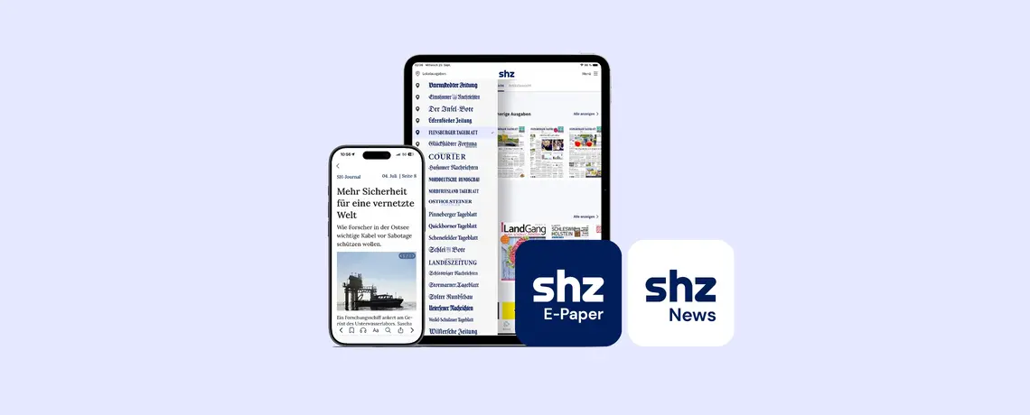 Abbildung Tablet mit shz News App Icons
