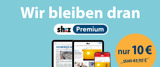 Abbildung vom Angebot sh:z Premium mit der Headline "Wir bleiben dran" & dem Preis "nur 10 € statt 43,50 €