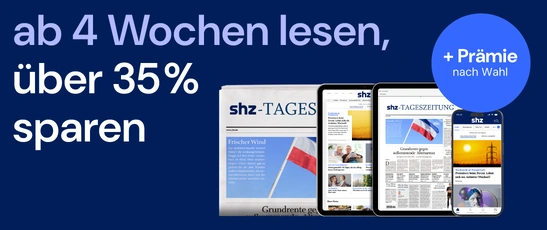 Abbildung der digitalen Produkte des shz mit gedruckter Zeitung