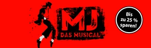 Michael Jackson Musical mit einem blauen Störer auf dem steht bis zu 10% sparen