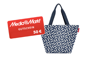 ein 50 € Media Markt-Gutschein und ein reisenthel shopper M signature navy