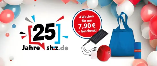 25 Jahre shz.de, reisenthel shopper, Mini-Lautsprecher, Solar-Powerbank